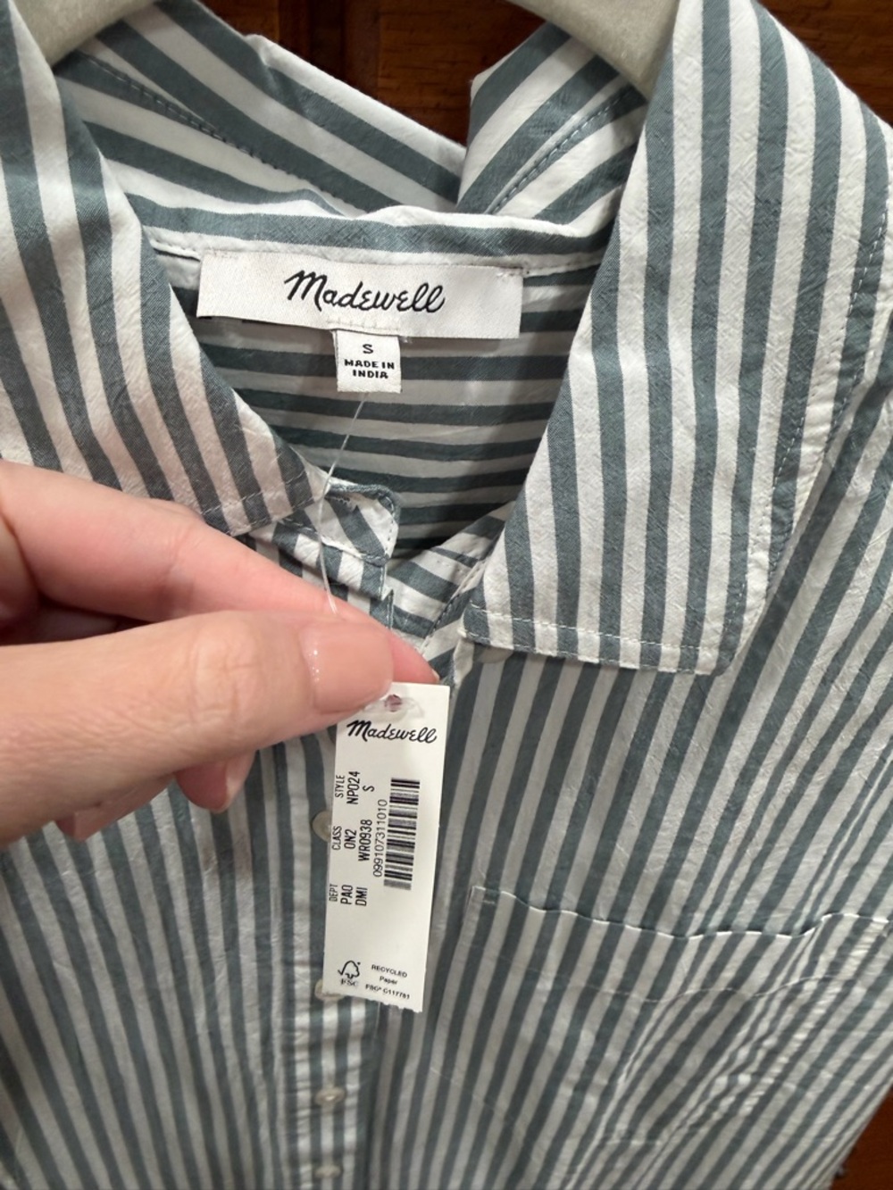 BNWT Madewell stripped shirt cream/blue green small